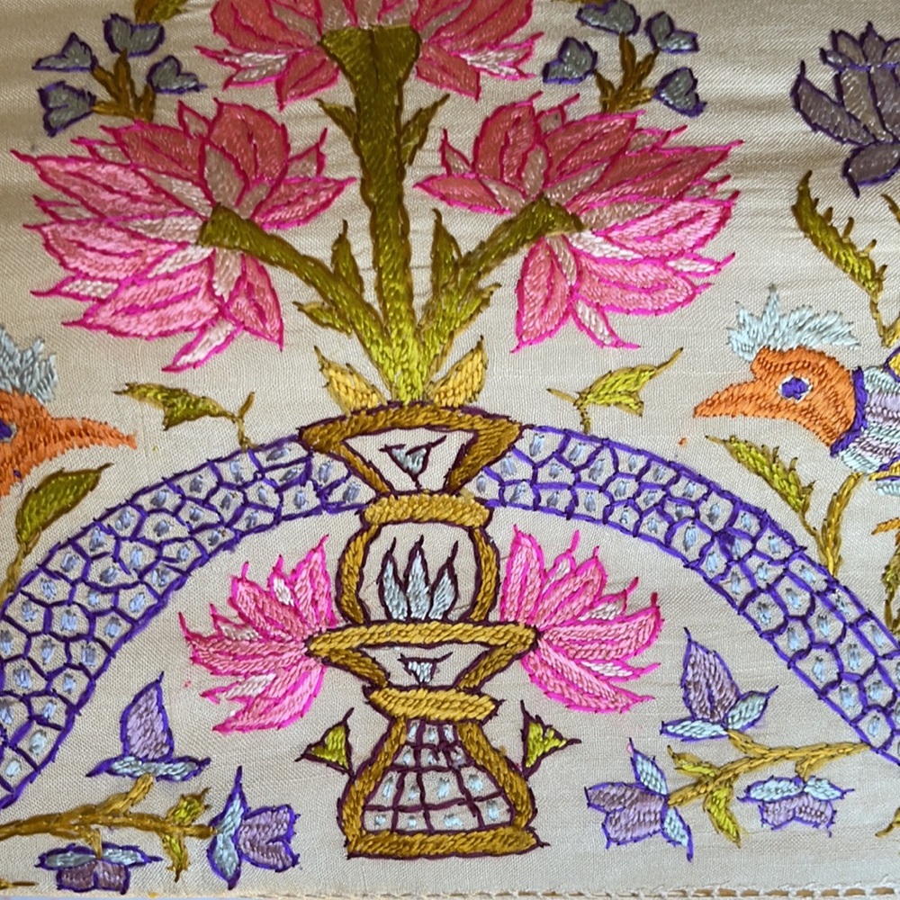 Set of 2 spectacular (95”x54”) vintage embroidered silk tablecloths